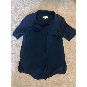 Anthropologie Porridge Button Up Pocket Shirt Size Small S Navy Blue Boho Tunic